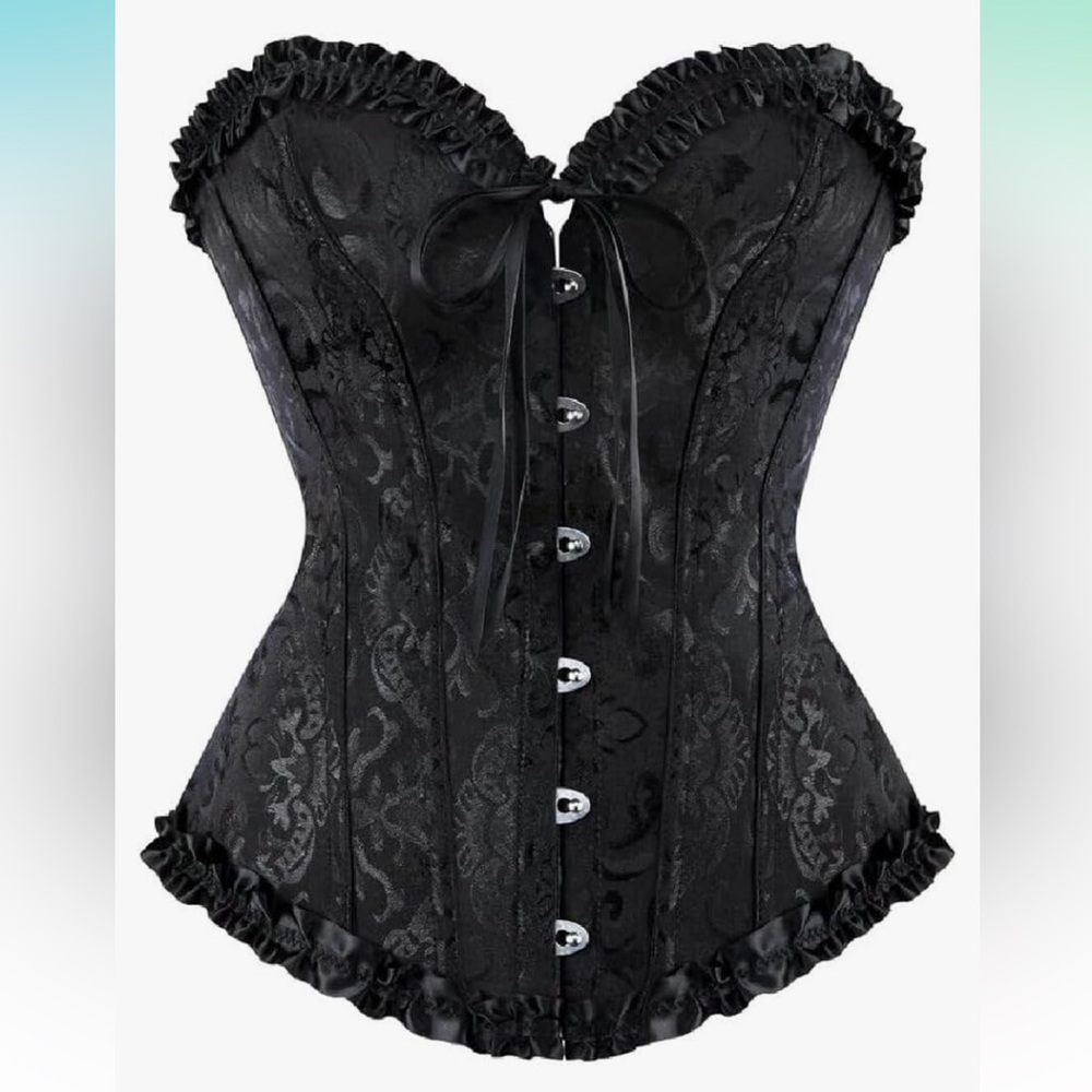 Black Steampunk Whimsygoth Festival Medieval metal hook corset size Lg (8-10)
